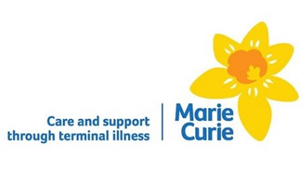 A picture of a daffodil. Text reads: Marie Curie, Care and support through terminal illness